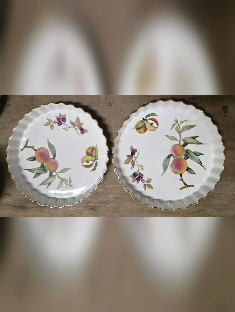 Two Royal Worcester Quiche Tart Flan Gold Edge Oven To Tableware  Dishes Evesham